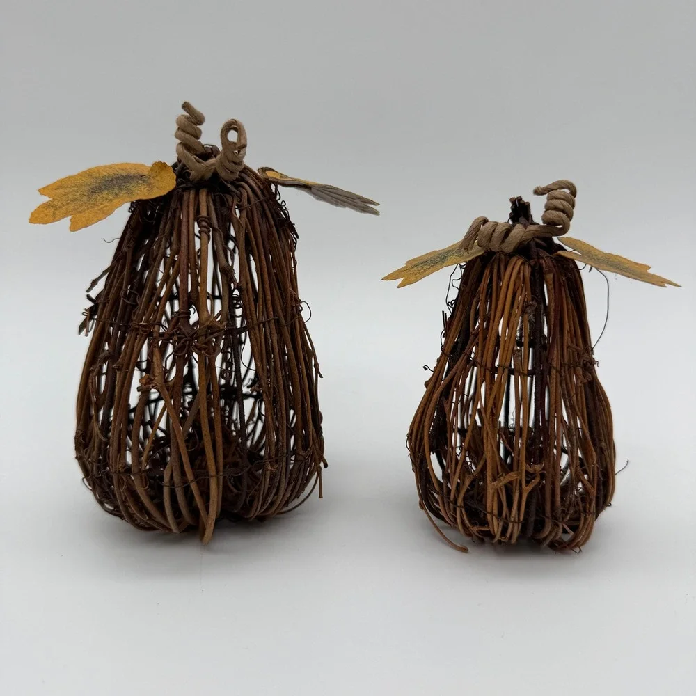 Fall Harvest Grapevine Pumpkin Decor Set of 2 Autumn Rustic Farmhouse Wicker